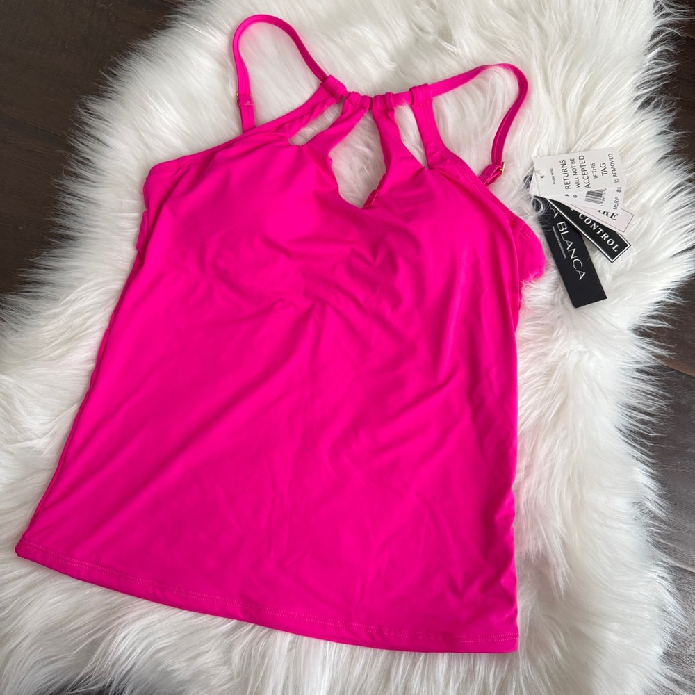 La Blanca Island Goddess Underwire Keyhole Cutout High Neck Tankini Top - Picture 4 of 6